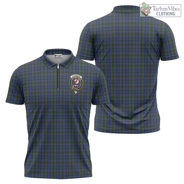 Cockburn Blue Tartan Zipper Polo Shirt with Family Crest