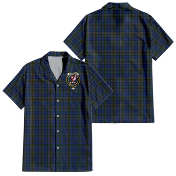 Cockburn Blue Tartan Short Sleeve Button Down Shirt with Family Crest