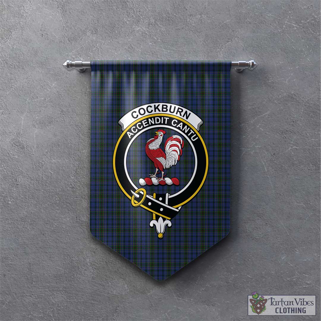 Tartan Vibes Clothing Cockburn Blue Tartan Gonfalon, Tartan Banner with Family Crest