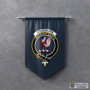 Cockburn Blue Tartan Gonfalon, Tartan Banner with Family Crest