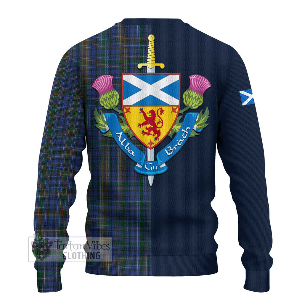 Tartan Vibes Clothing Cockburn Blue Tartan Knitted Sweater with Scottish Lion Royal Arm Half Style