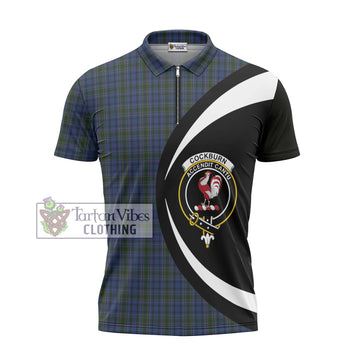 Cockburn Blue Tartan Zipper Polo Shirt with Family Crest Circle Style