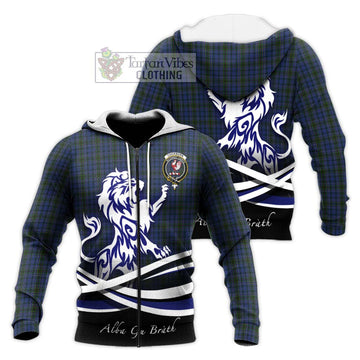 Cockburn Blue Tartan Knitted Hoodie with Alba Gu Brath Regal Lion Emblem