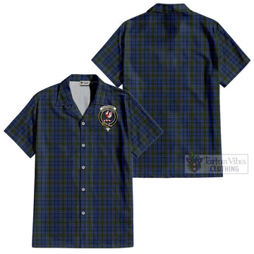 Cockburn Blue Tartan Cotton Hawaiian Shirt with Family Crest