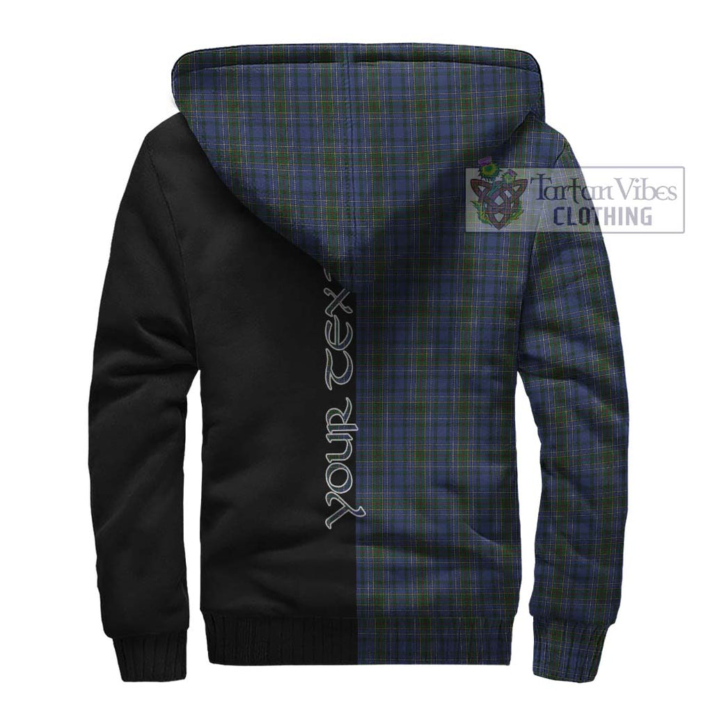 Cockburn Blue Tartan Sherpa Hoodie with Family Crest and Half Of Me Style - Tartanvibesclothing Shop