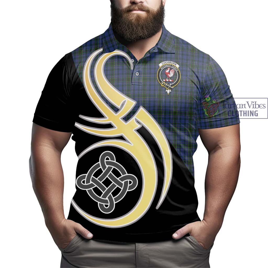 Cockburn Blue Tartan Polo Shirt with Family Crest and Celtic Symbol Style - Tartan Vibes Clothing