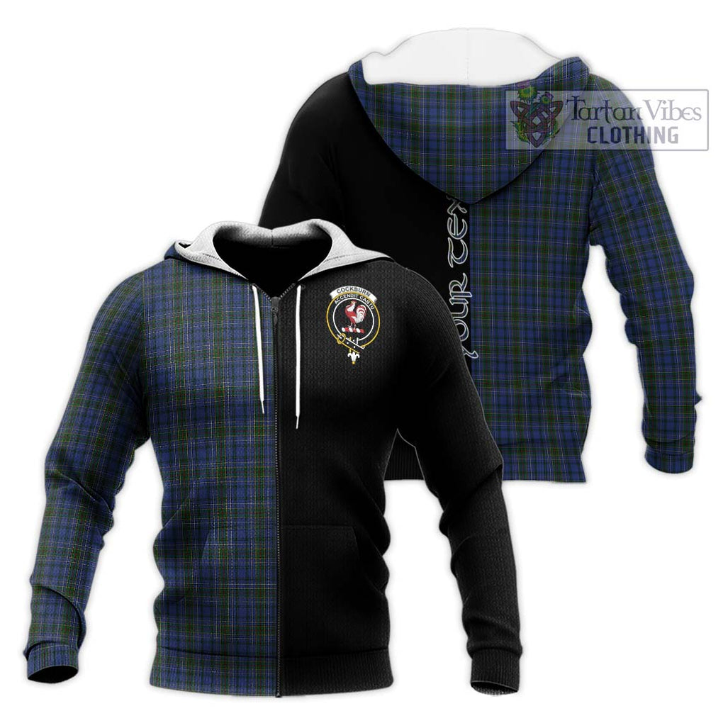 Cockburn Blue Tartan Knitted Hoodie with Family Crest and Half Of Me Style Unisex Knitted Zip Hoodie - Tartanvibesclothing Shop