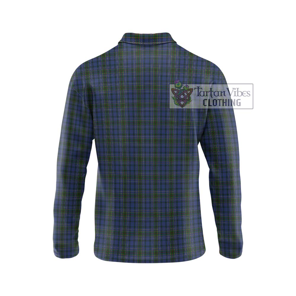 Cockburn Blue Tartan Long Sleeve Polo Shirt with Family Crest DNA In Me Style - Tartanvibesclothing Shop