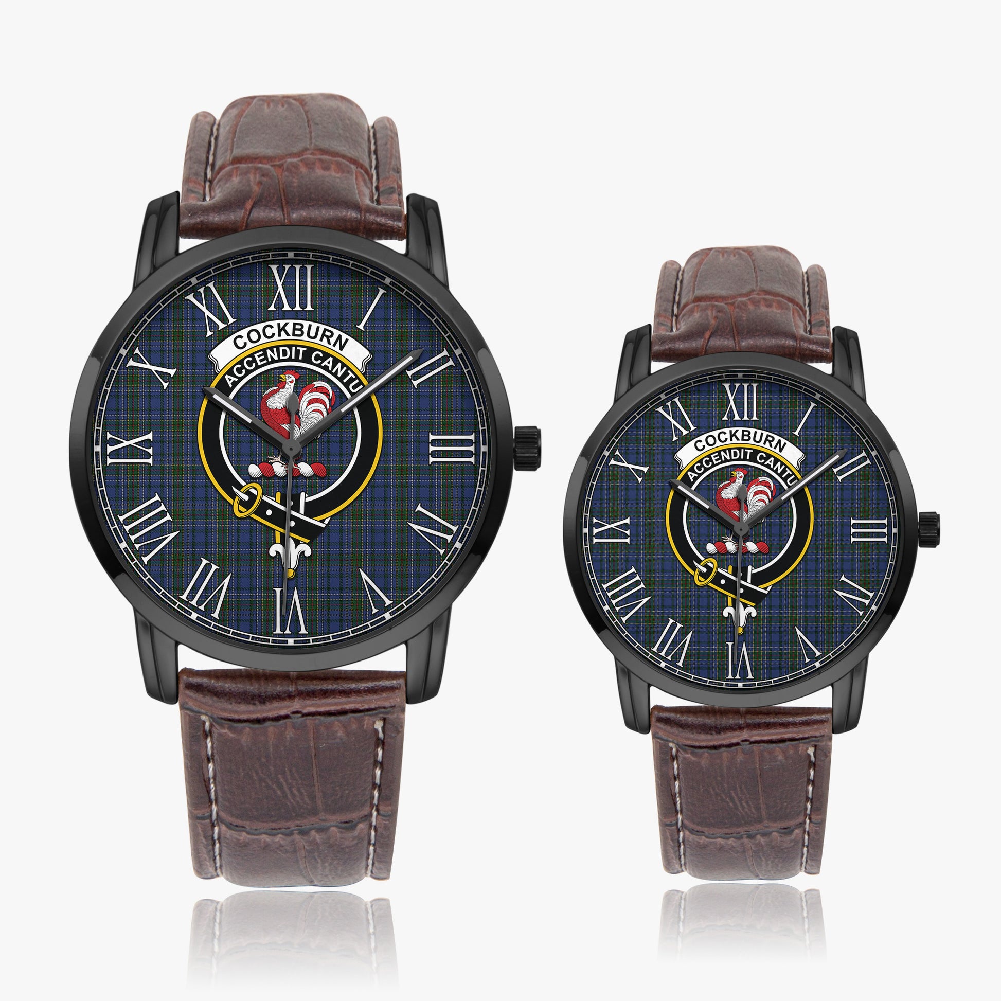 Cockburn Blue Tartan Family Crest Leather Strap Quartz Watch - Tartanvibesclothing