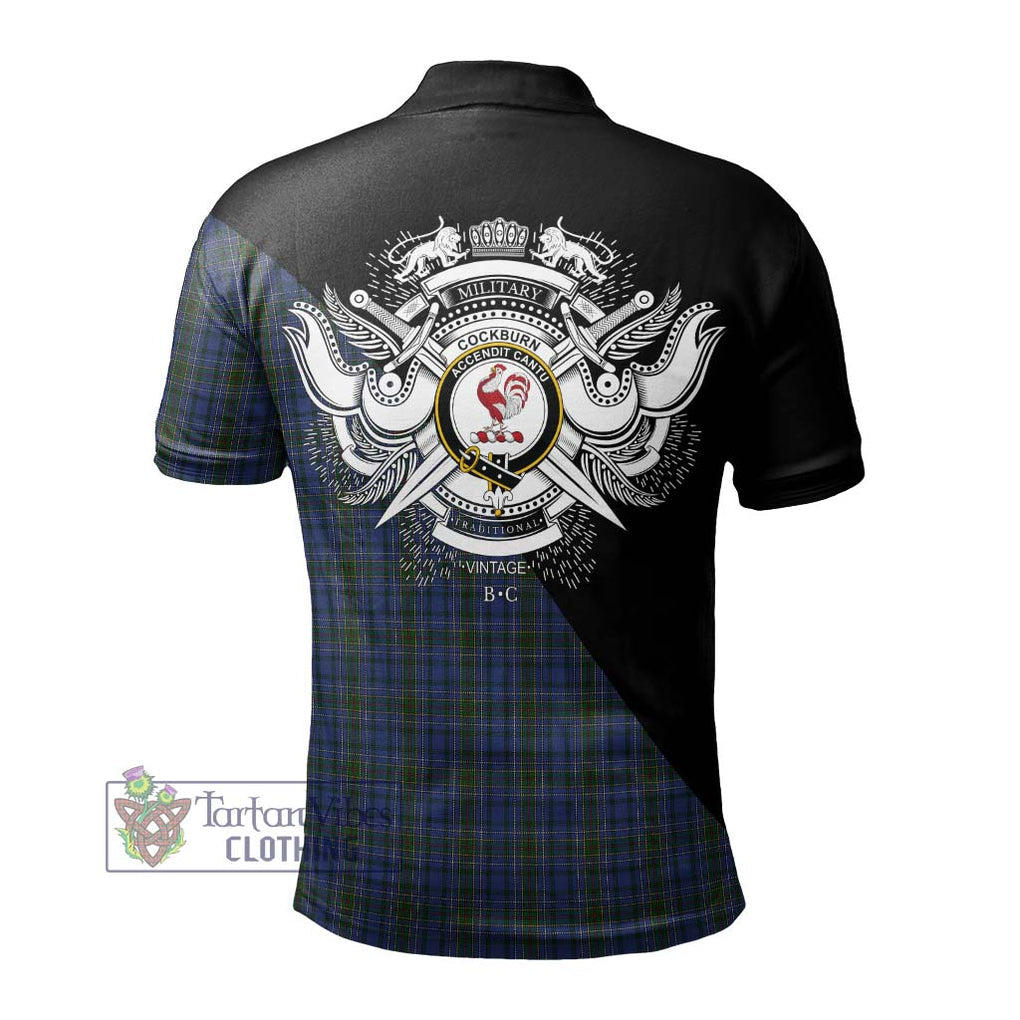 Cockburn Blue Tartan Polo Shirt with Family Crest and Military Logo Style - Tartanvibesclothing Shop