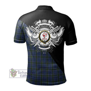 Cockburn Blue Tartan Polo Shirt with Family Crest and Military Logo Style