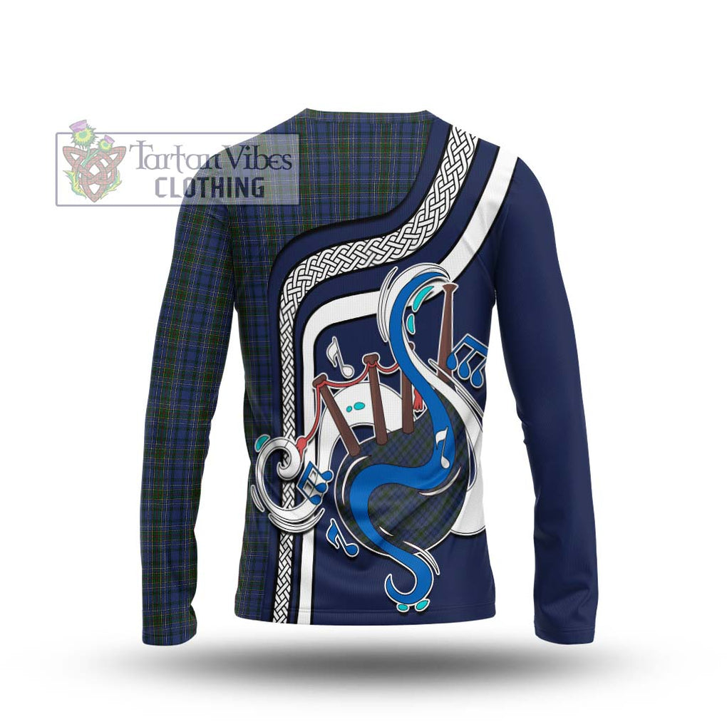 Tartan Vibes Clothing Cockburn Blue Tartan Long Sleeve T-Shirt with Epic Bagpipe Style