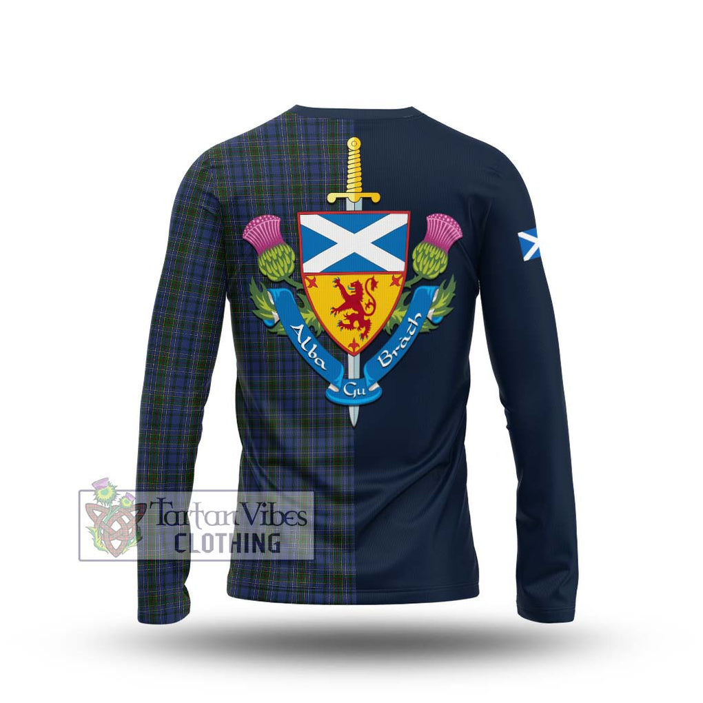 Tartan Vibes Clothing Cockburn Blue Tartan Long Sleeve T-Shirt with Scottish Lion Royal Arm Half Style