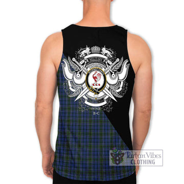 Cockburn Blue Tartan Men's Tank Top with Family Crest and Military Logo Style