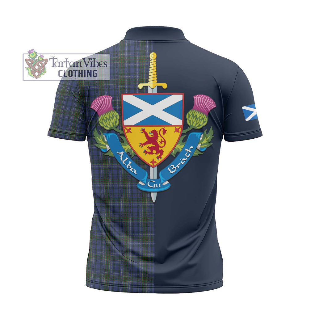 Tartan Vibes Clothing Cockburn Blue Tartan Zipper Polo Shirt with Scottish Lion Royal Arm Half Style