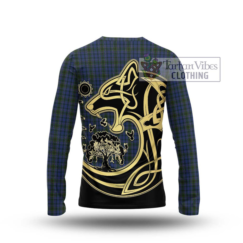 Cockburn Blue Tartan Long Sleeve T-Shirt with Family Crest Celtic Wolf Style - Tartan Vibes Clothing