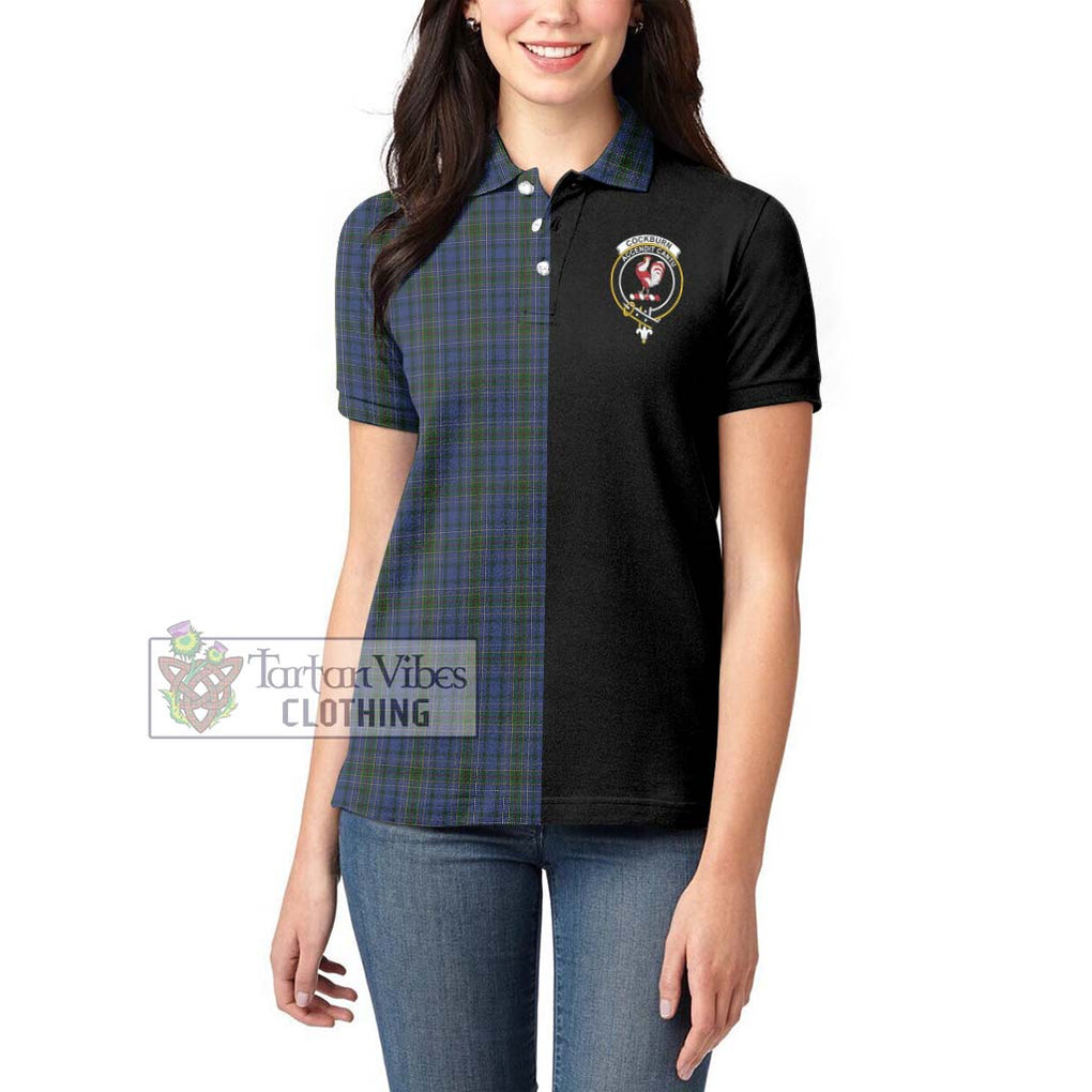 Cockburn Blue Tartan Women's Polo Shirt with Family Crest and Half Of Me Style - Tartanvibesclothing Shop