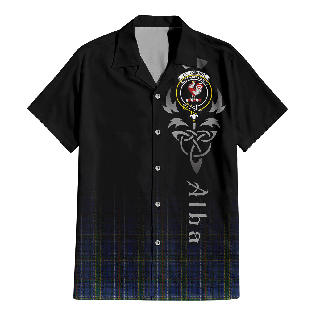 Tartan Vibes Clothing Cockburn Blue Tartan Short Sleeve Button Up Featuring Alba Gu Brath Family Crest Celtic Inspired