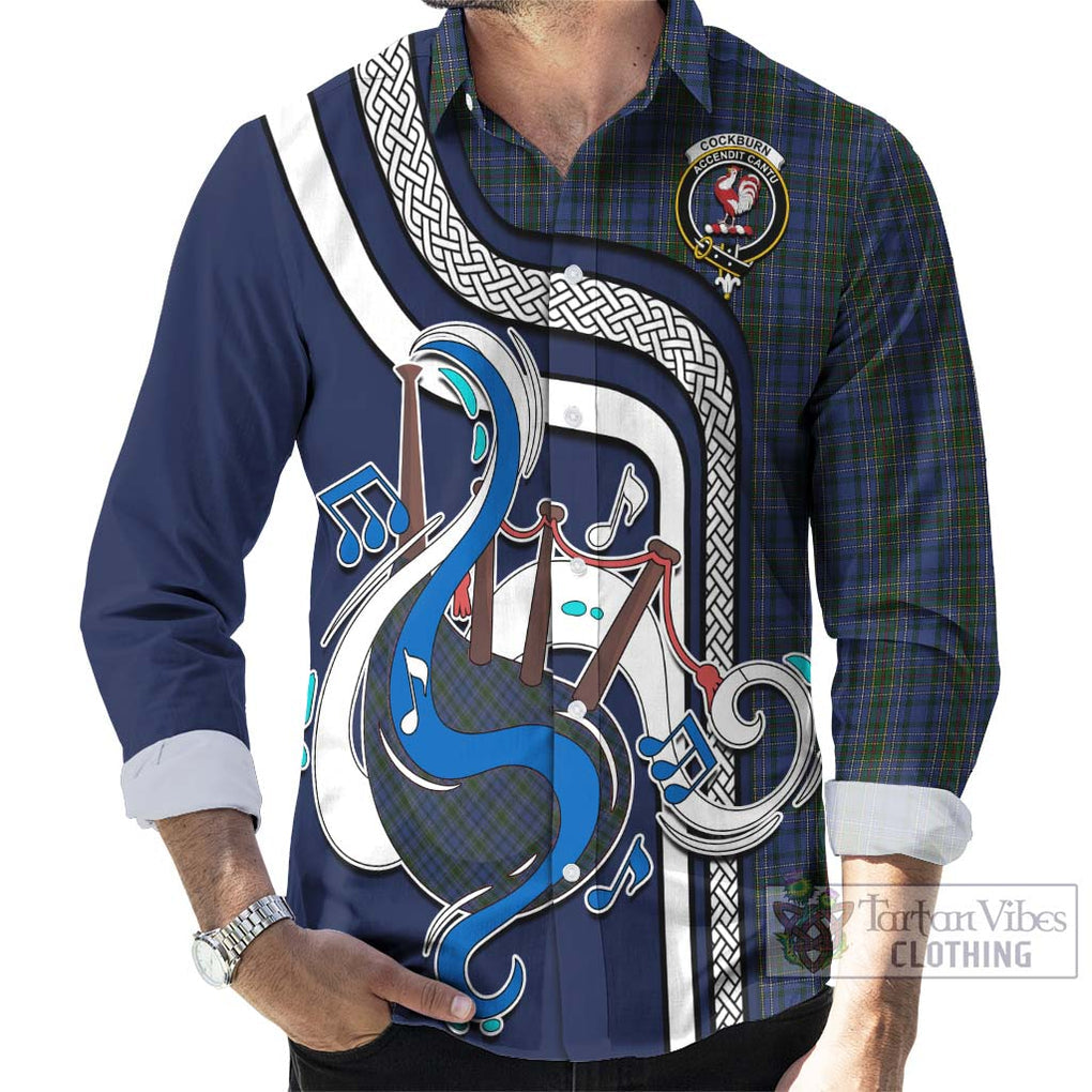 Cockburn Blue Tartan Long Sleeve Button Shirt with Epic Bagpipe Style - Tartanvibesclothing Shop