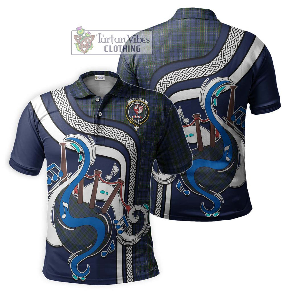 Tartan Vibes Clothing Cockburn Blue Tartan Polo Shirt with Epic Bagpipe Style