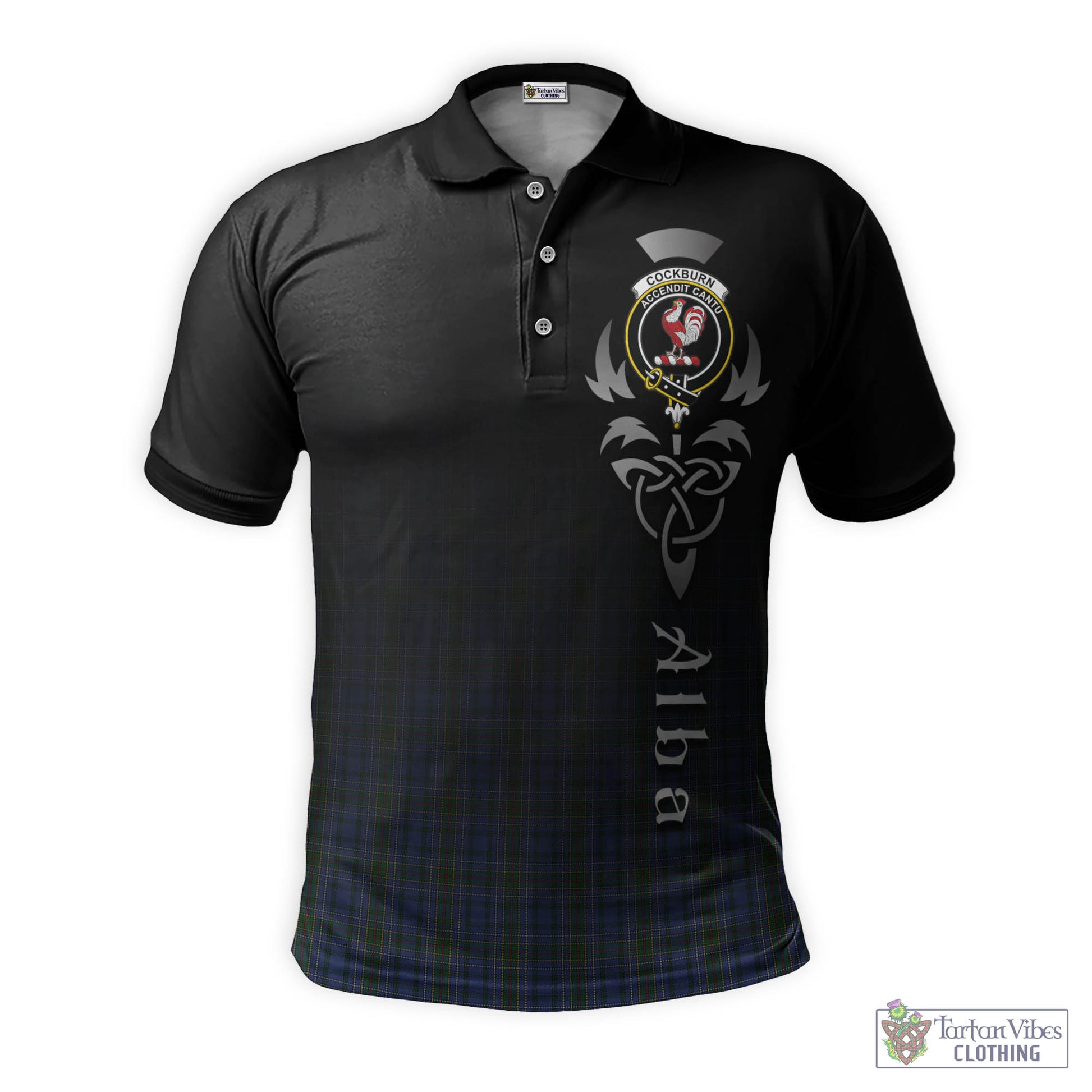 Tartan Vibes Clothing Cockburn Blue Tartan Polo Shirt Featuring Alba Gu Brath Family Crest Celtic Inspired