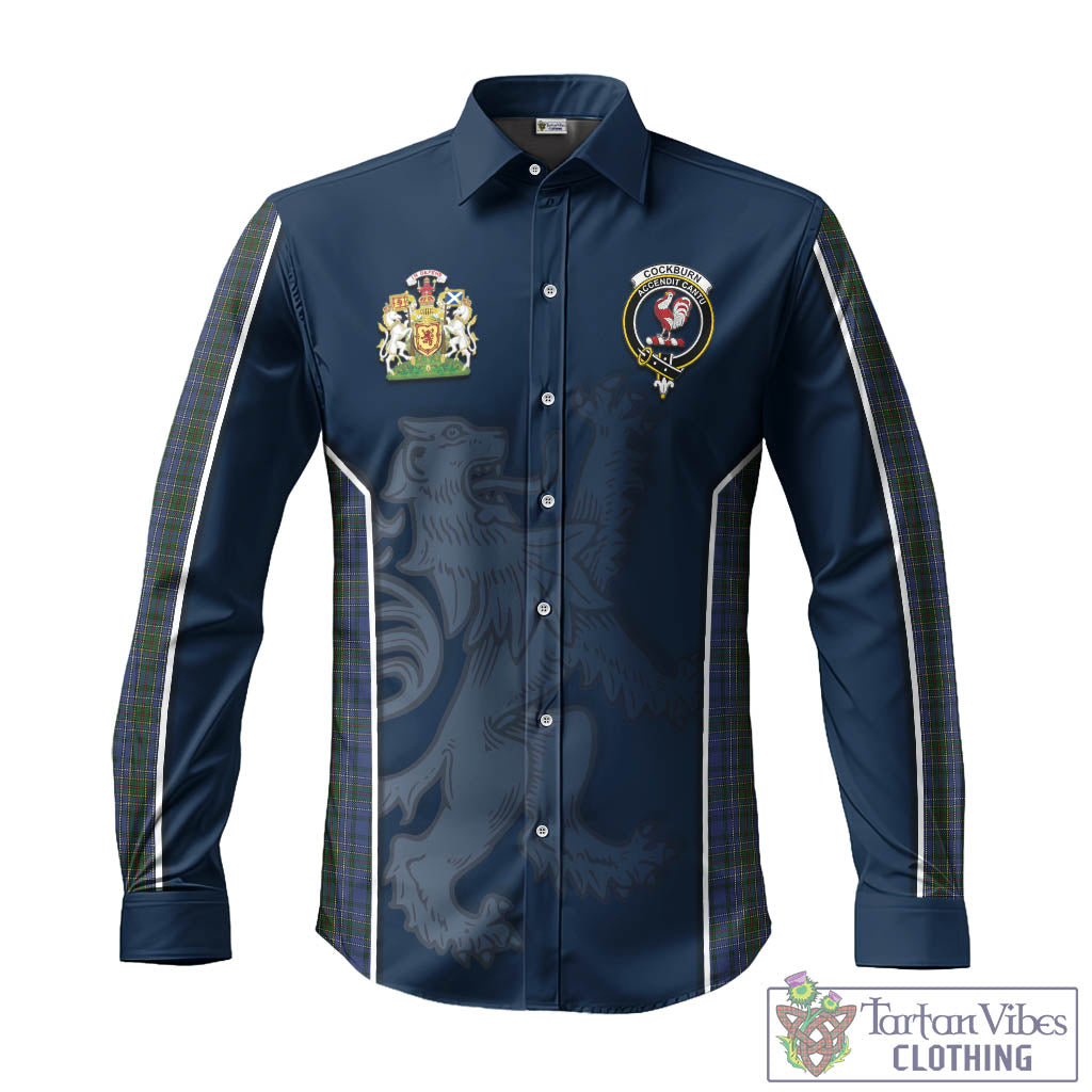 Tartan Vibes Clothing Cockburn Blue Tartan Long Sleeve Button Up Shirt with Family Crest and Lion Rampant Vibes Sport Style