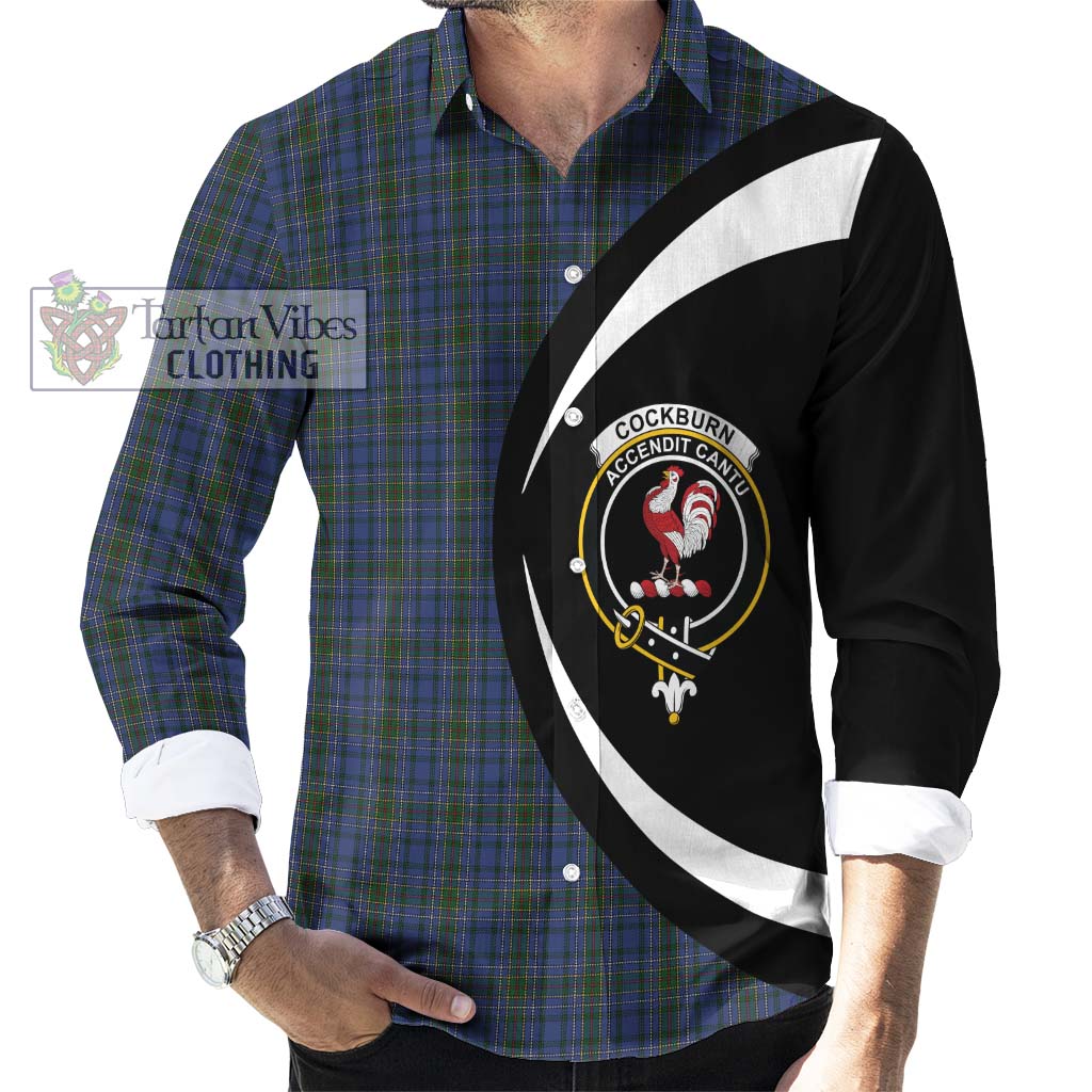 Tartan Vibes Clothing Cockburn Blue Tartan Long Sleeve Button Up with Family Crest Circle Style