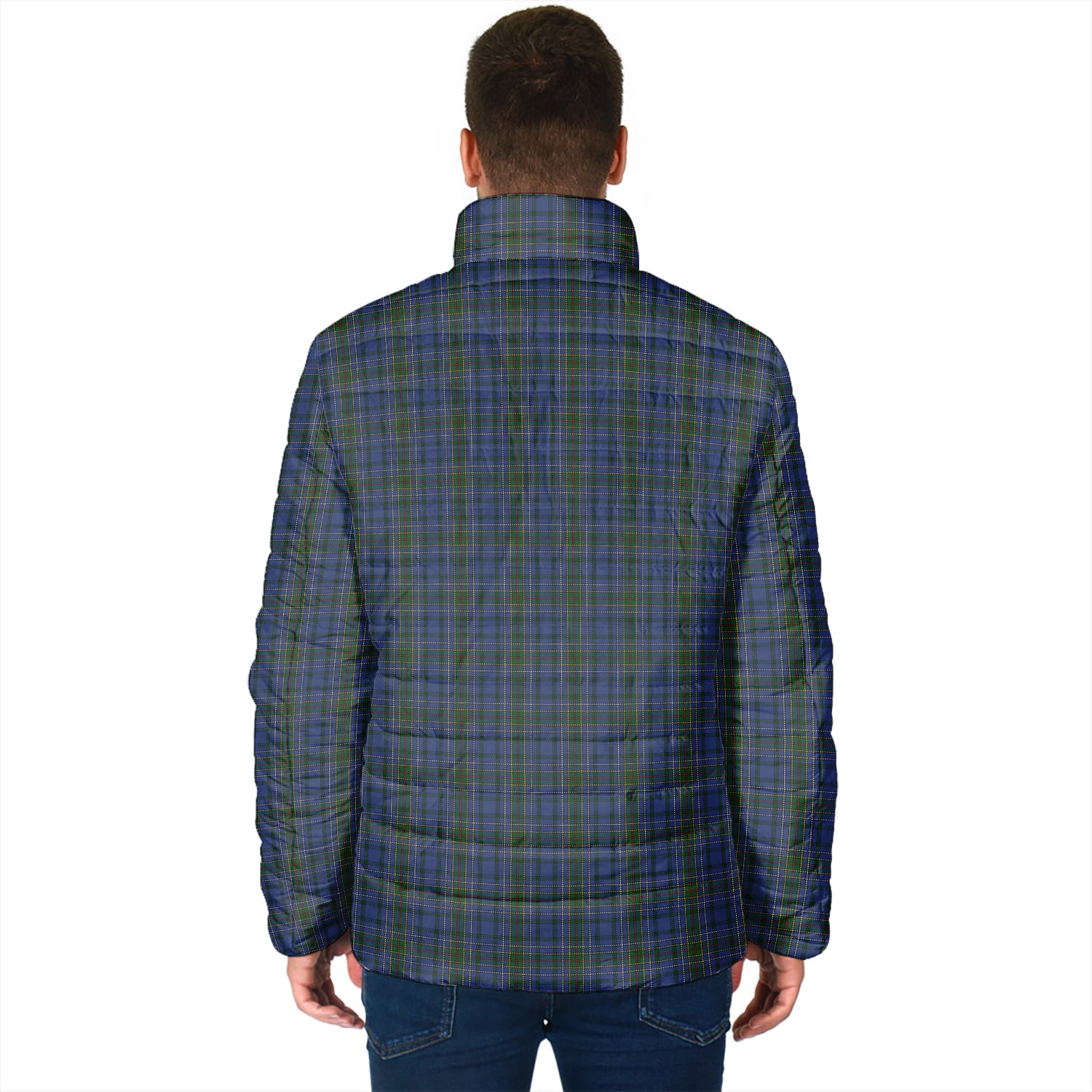 Cockburn Blue Tartan Padded Jacket with Family Crest - Tartan Vibes Clothing