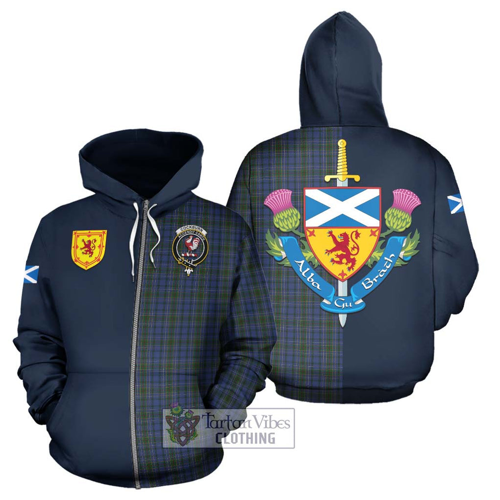 Tartan Vibes Clothing Cockburn Blue Tartan Hoodie with Scottish Lion Royal Arm Half Style