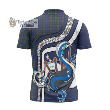 Cockburn Blue Tartan Zipper Polo Shirt with Epic Bagpipe Style