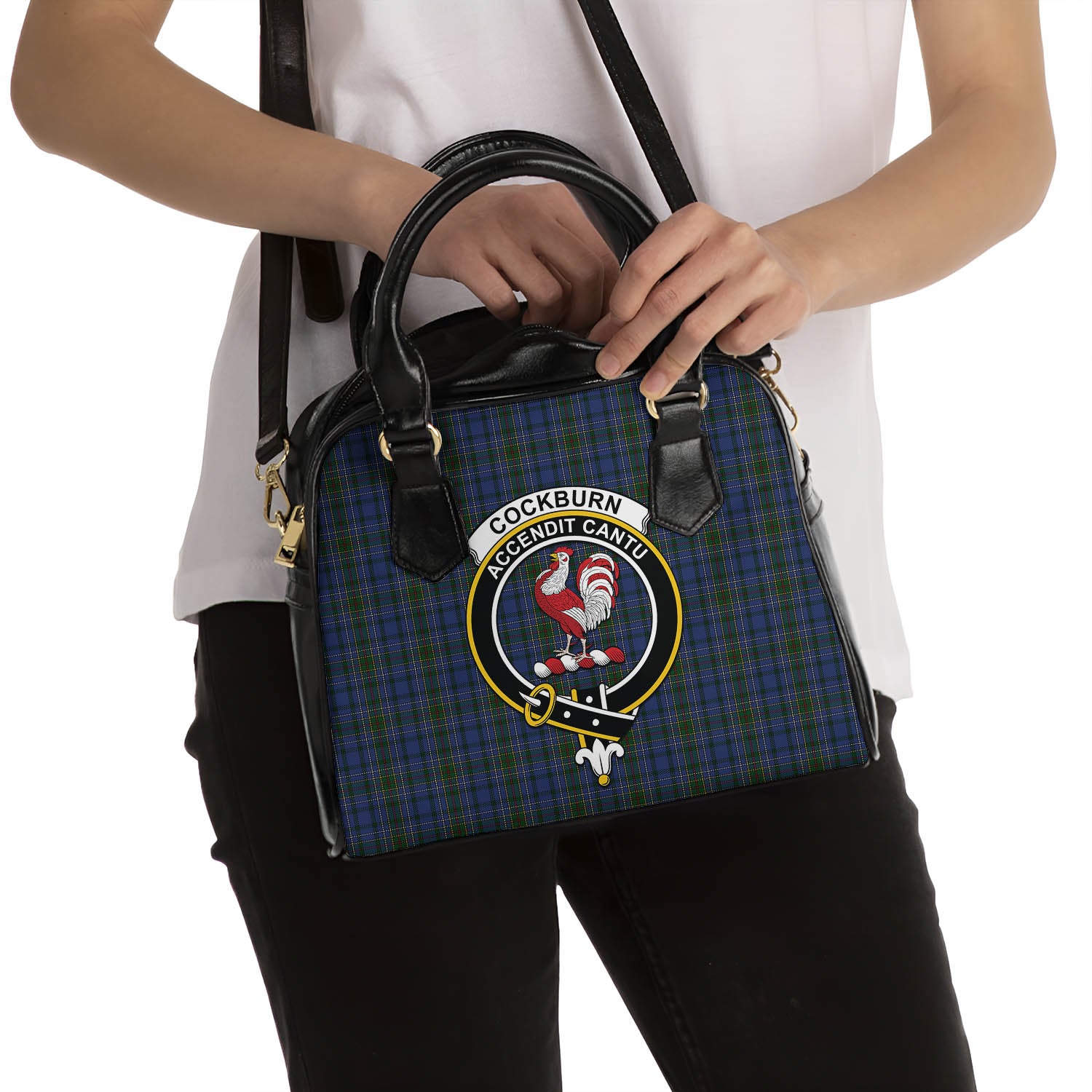 Cockburn Blue Tartan Shoulder Handbags with Family Crest - Tartanvibesclothing