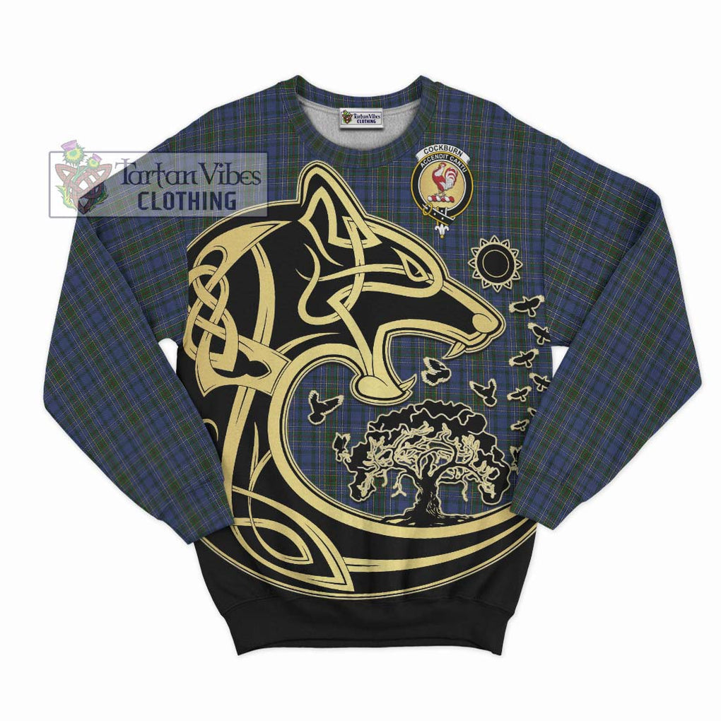 Cockburn Blue Tartan Sweatshirt with Family Crest Celtic Wolf Style - Tartan Vibes Clothing