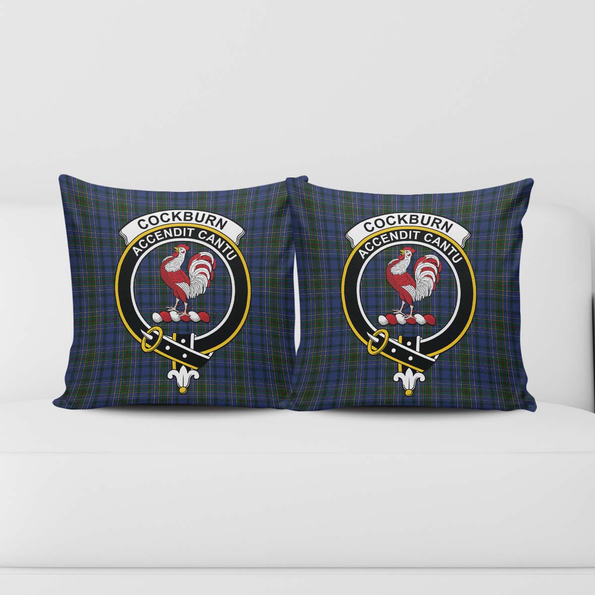 Cockburn Blue Tartan Pillow Cover with Family Crest - Tartanvibesclothing