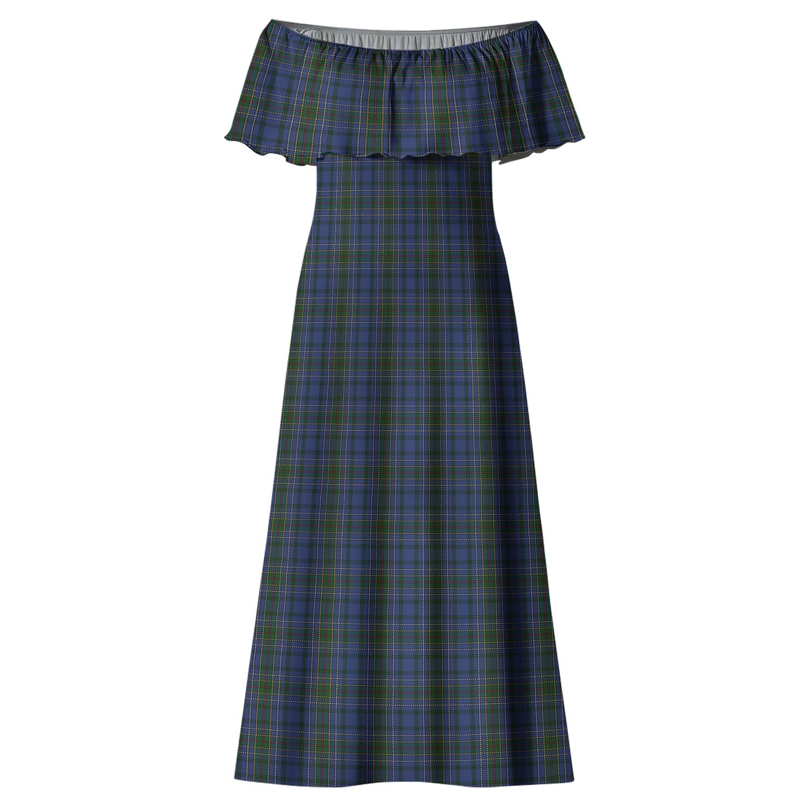 Cockburn Blue Tartan Off Shoulder Long Dress - Tartanvibesclothing