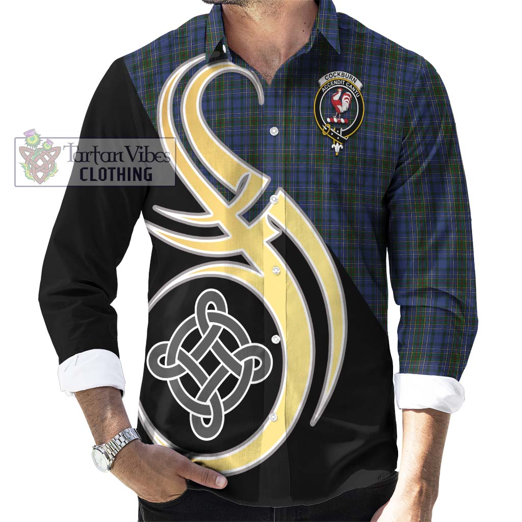 Cockburn Blue Tartan Long Sleeve Button Shirt with Family Crest and Celtic Symbol Style - Tartan Vibes Clothing