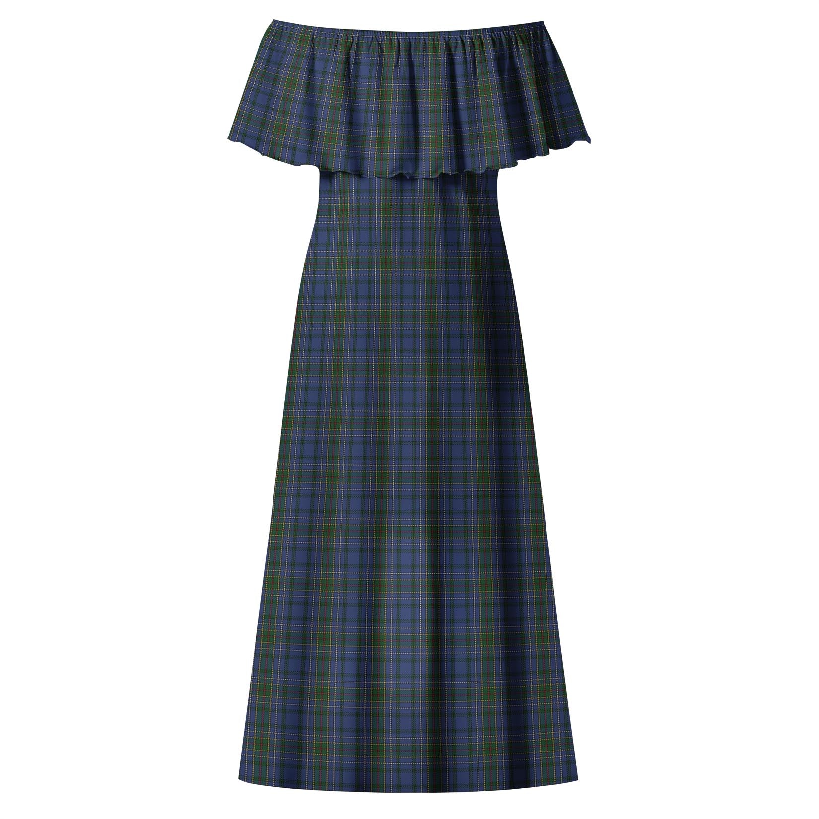 Cockburn Blue Tartan Off Shoulder Long Dress - Tartanvibesclothing