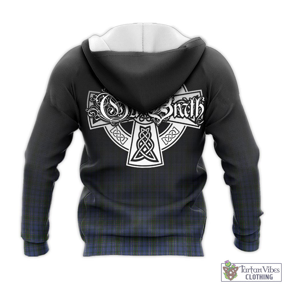 Tartan Vibes Clothing Cockburn Blue Tartan Knitted Hoodie Featuring Alba Gu Brath Family Crest Celtic Inspired