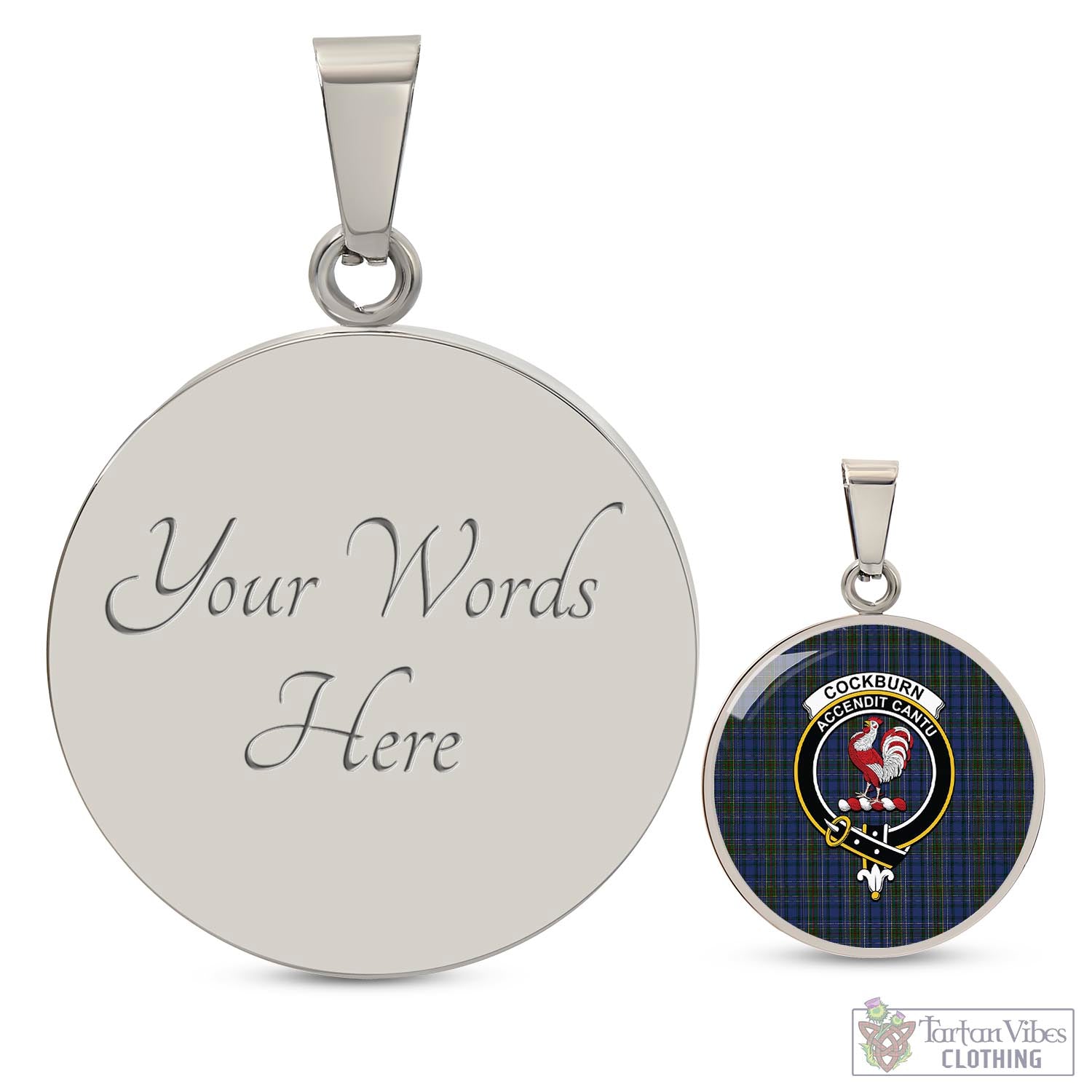 Tartan Vibes Clothing Cockburn Blue Tartan Circle Necklace with Family Crest