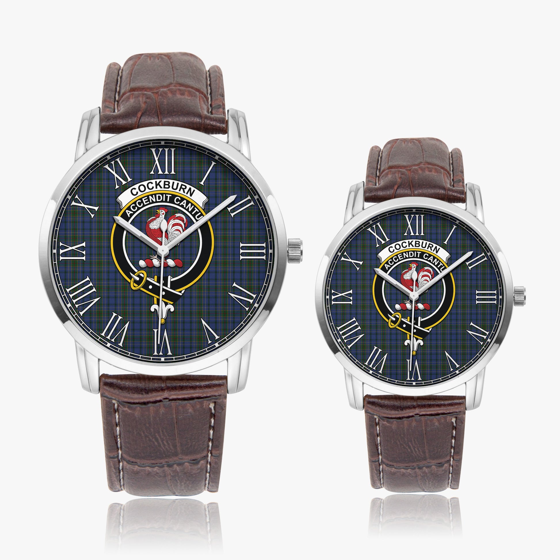 Cockburn Blue Tartan Family Crest Leather Strap Quartz Watch - Tartanvibesclothing