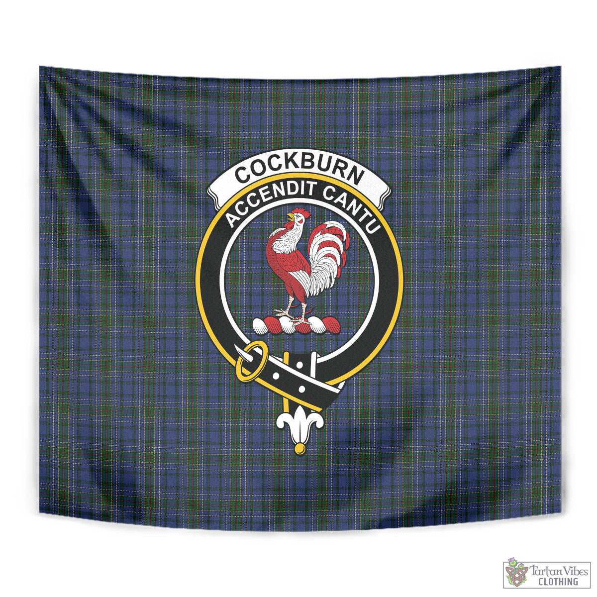 Tartan Vibes Clothing Cockburn Blue Tartan Tapestry Wall Hanging and Home Decor for Room with Family Crest