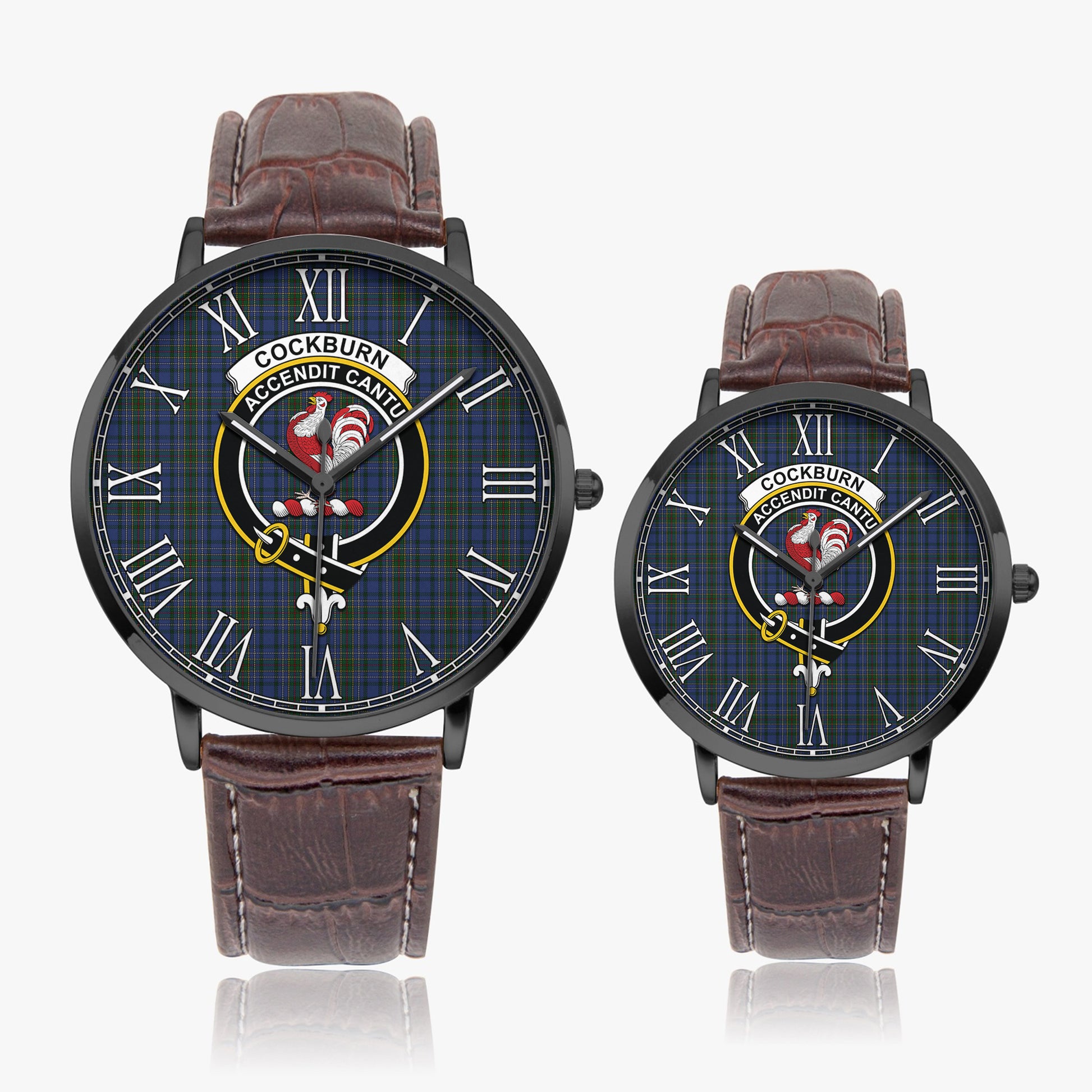 Cockburn Blue Tartan Family Crest Leather Strap Quartz Watch - Tartanvibesclothing