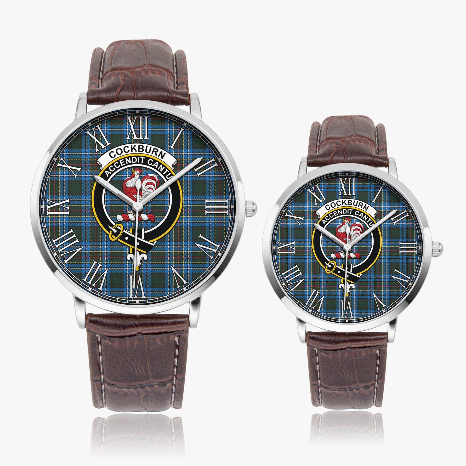 Cockburn Modern Tartan Family Crest Leather Strap Quartz Watch - Tartanvibesclothing