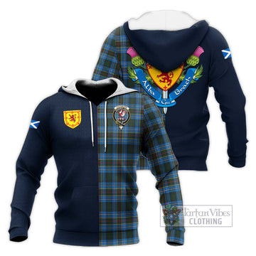 Cockburn Modern Tartan Knitted Hoodie Alba with Scottish Lion Royal Arm Half Style