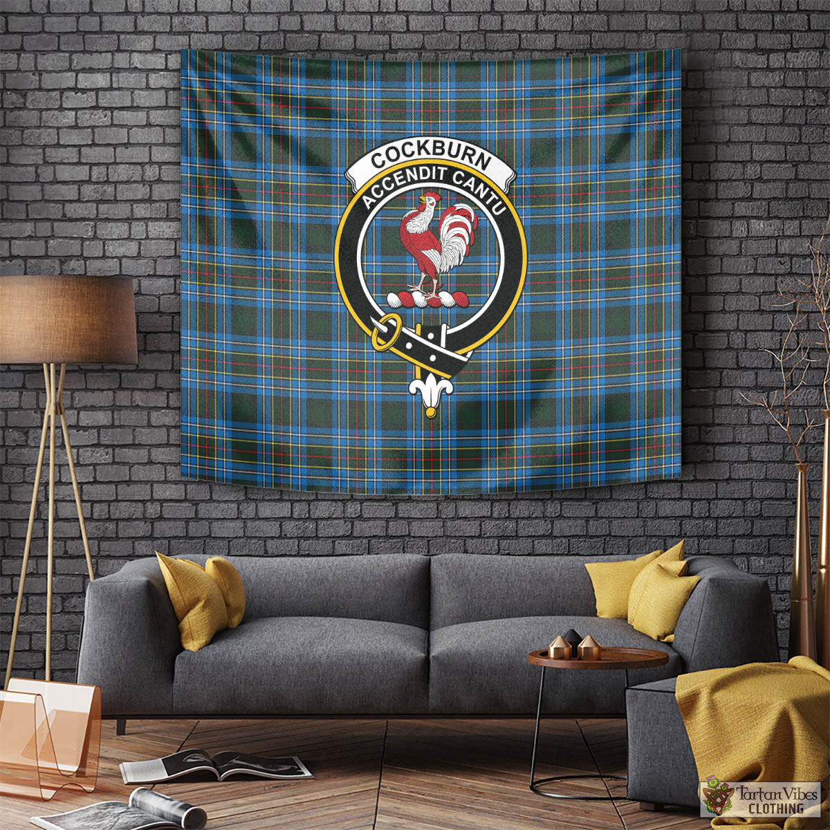 Tartan Vibes Clothing Cockburn Modern Tartan Tapestry Wall Hanging and Home Decor for Room with Family Crest