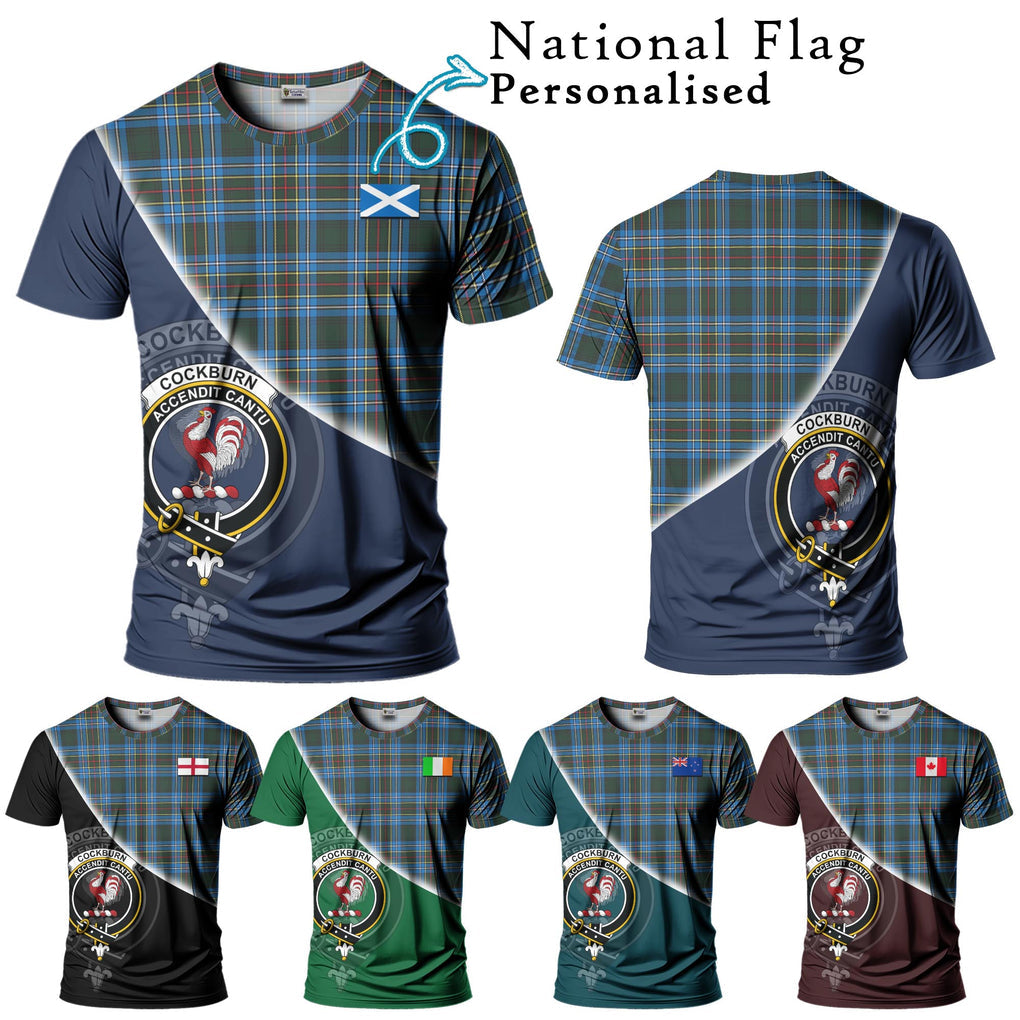 Cockburn Modern Tartan T-Shirt with Personalised National Flag and Family Crest Half Style Kid's Shirt - Tartanvibesclothing Shop