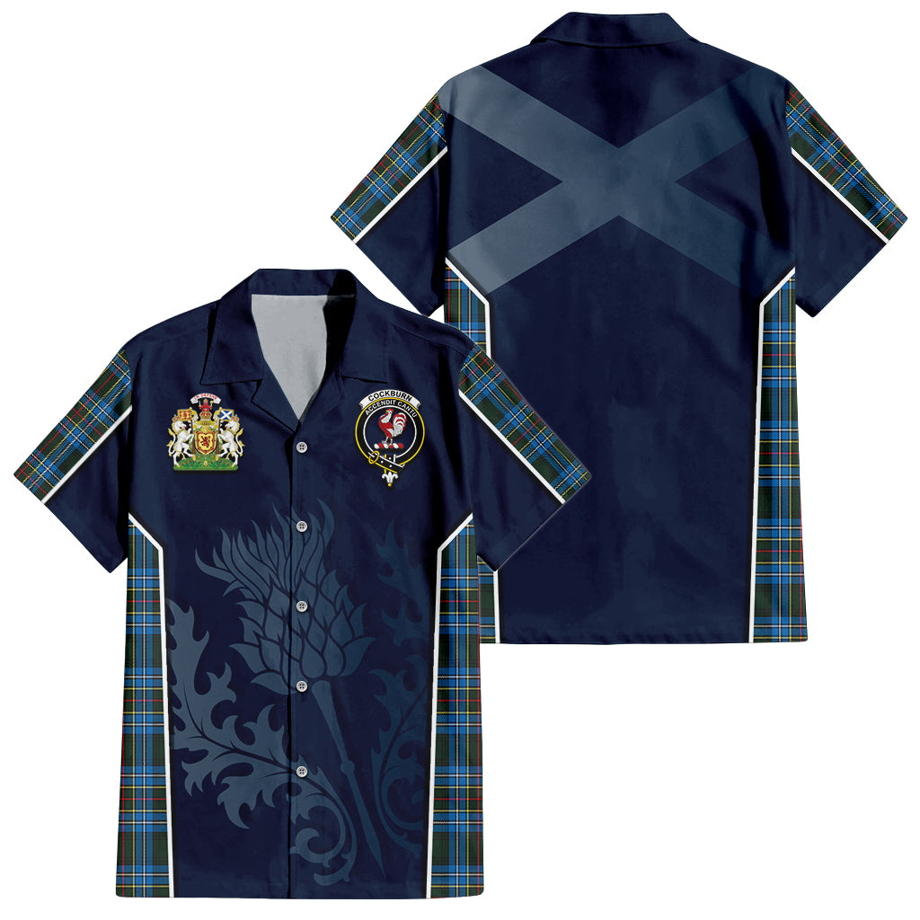 Tartan Vibes Clothing Cockburn Modern Tartan Short Sleeve Button Up Shirt with Family Crest and Scottish Thistle Vibes Sport Style