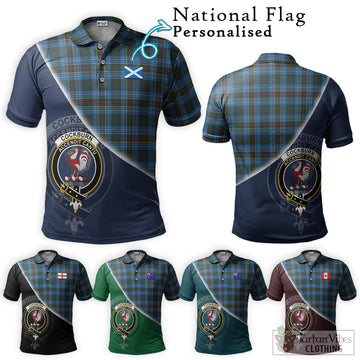 Cockburn Modern Tartan Polo Shirt with Personalised National Flag and Family Crest Half Style