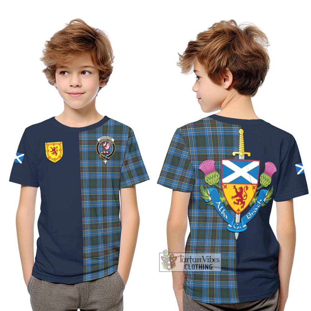 Tartan Vibes Clothing Cockburn Modern Tartan Kid T-Shirt with Scottish Lion Royal Arm Half Style