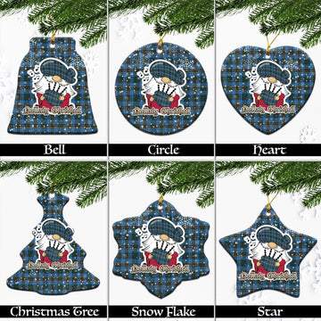 Cockburn Modern Tartan Christmas Ceramic Ornaments with Scottish Gnome Playing Bagpipes