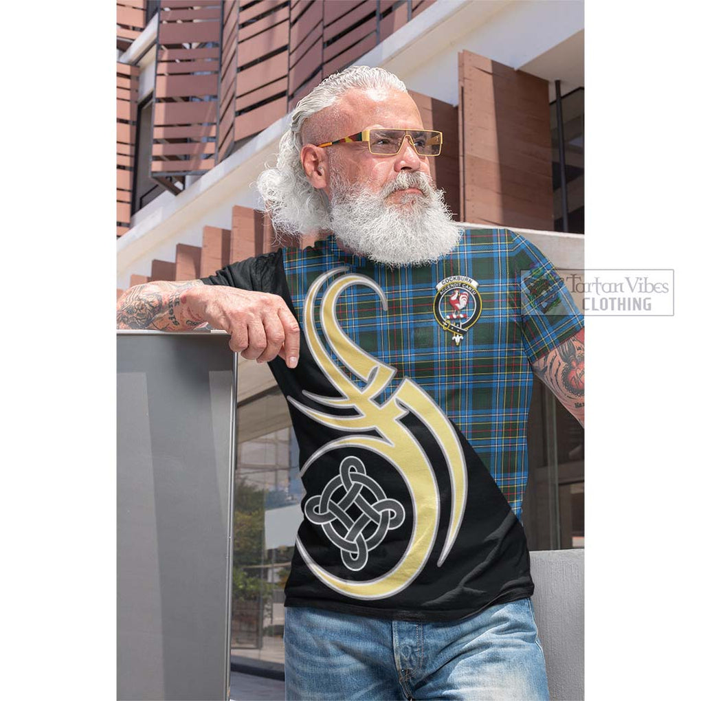 Tartan Vibes Clothing Cockburn Modern Tartan Cotton T-shirt with Family Crest and Celtic Symbol Style